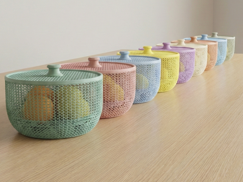3D Printed Mesh Fruit Basket with Lid — Designer Woven Bowl for Kitchen & Home Decor