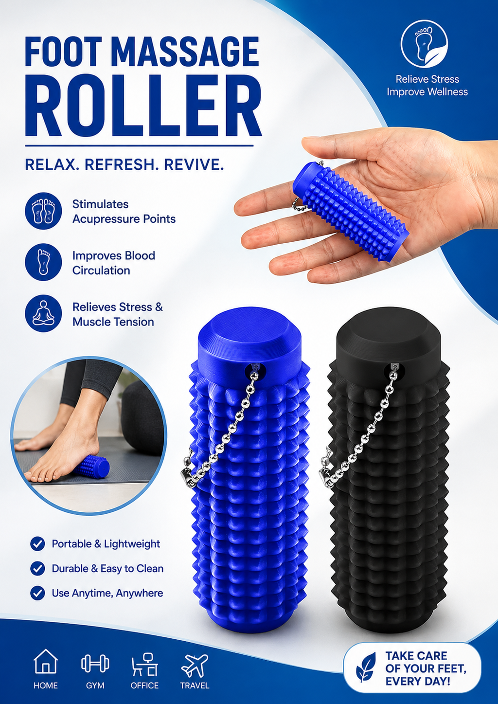 Acupressure Massage Roller — Portable Hand, Foot & Palm Stress Relief Tool (Pack of 2)