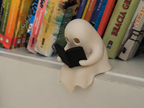 3D Printed Reading Ghost Figurine — Cute Bookshelf Decor & Night Light