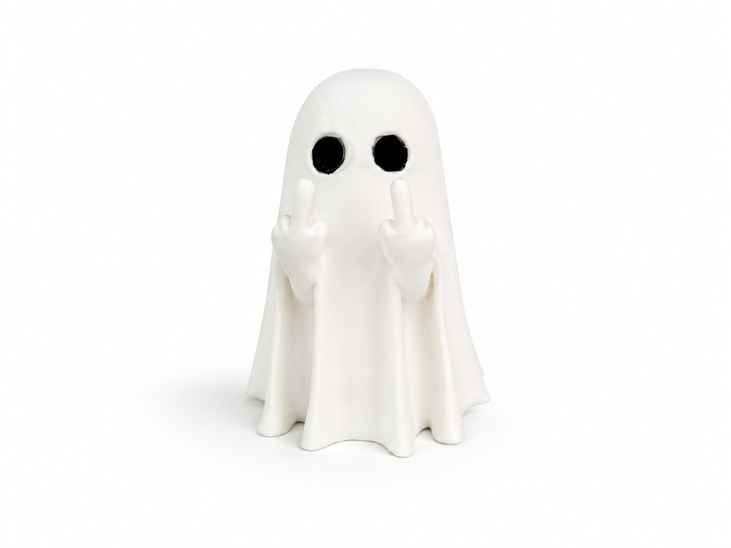 Rude Ghost Figurine — Funny Desk Decor for Gamers & Gift for Adults
