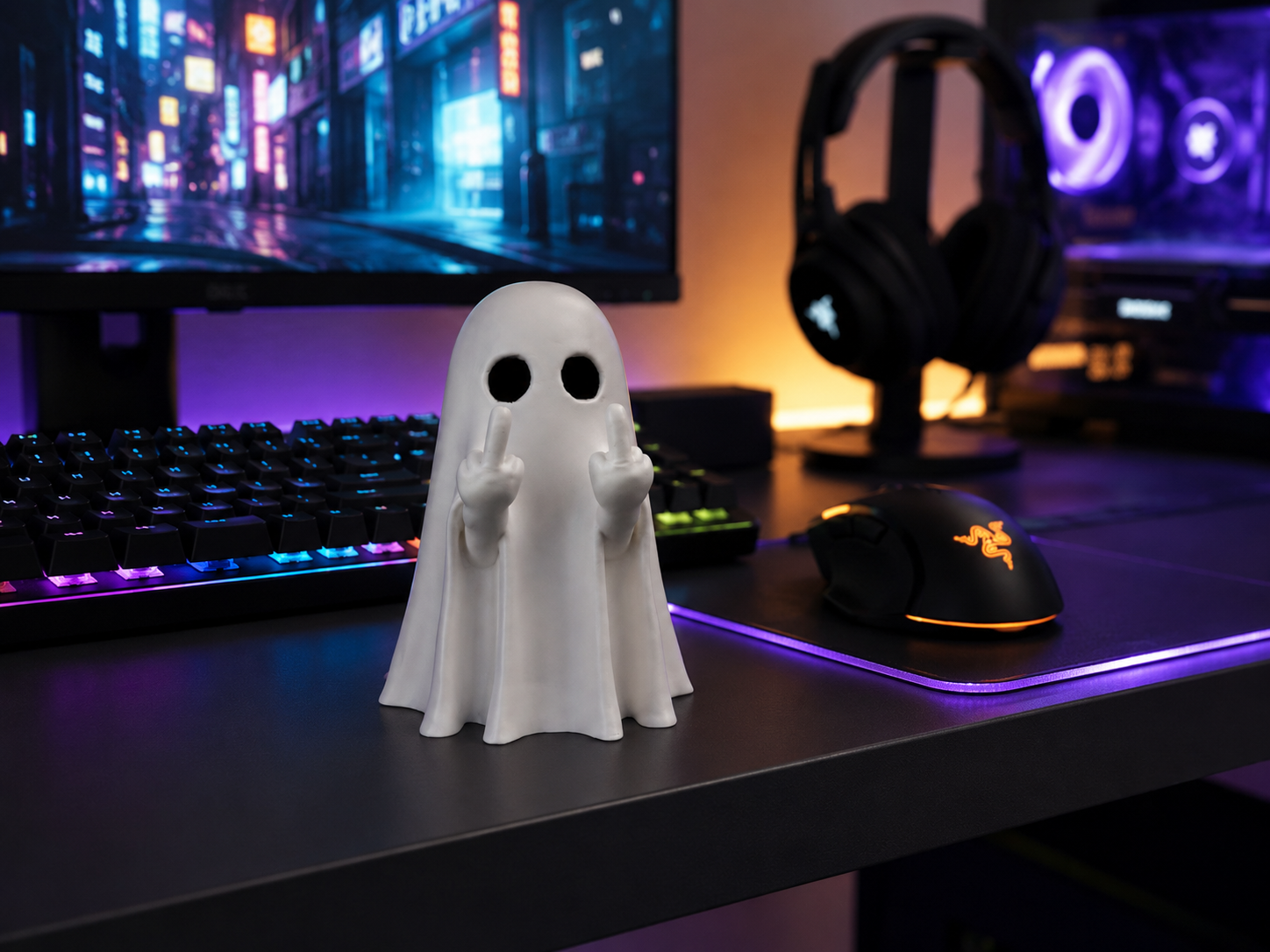 Rude Ghost Figurine — Funny Desk Decor for Gamers & Gift for Adults