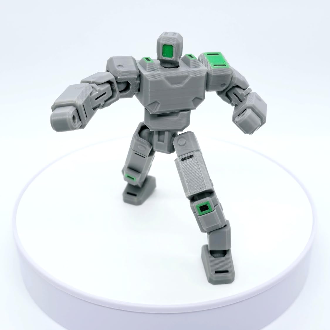 3D Printed Articulated Robot Action Figure Toy – Fully Poseable Mech Warrior Model for Kids & Collectors | Movable Joints Sci-Fi Robot Toy | Grey & Green