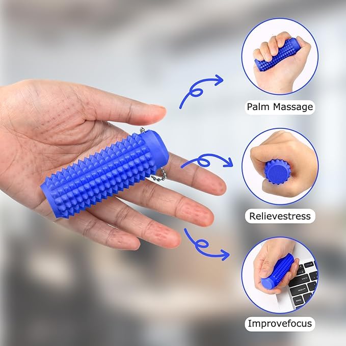 Little Ouchies Massage Roller Fidget Toy with Keychain, Blue and Black, Stress Relief Sensory Tool for Adults and Teens (Blue & Black)