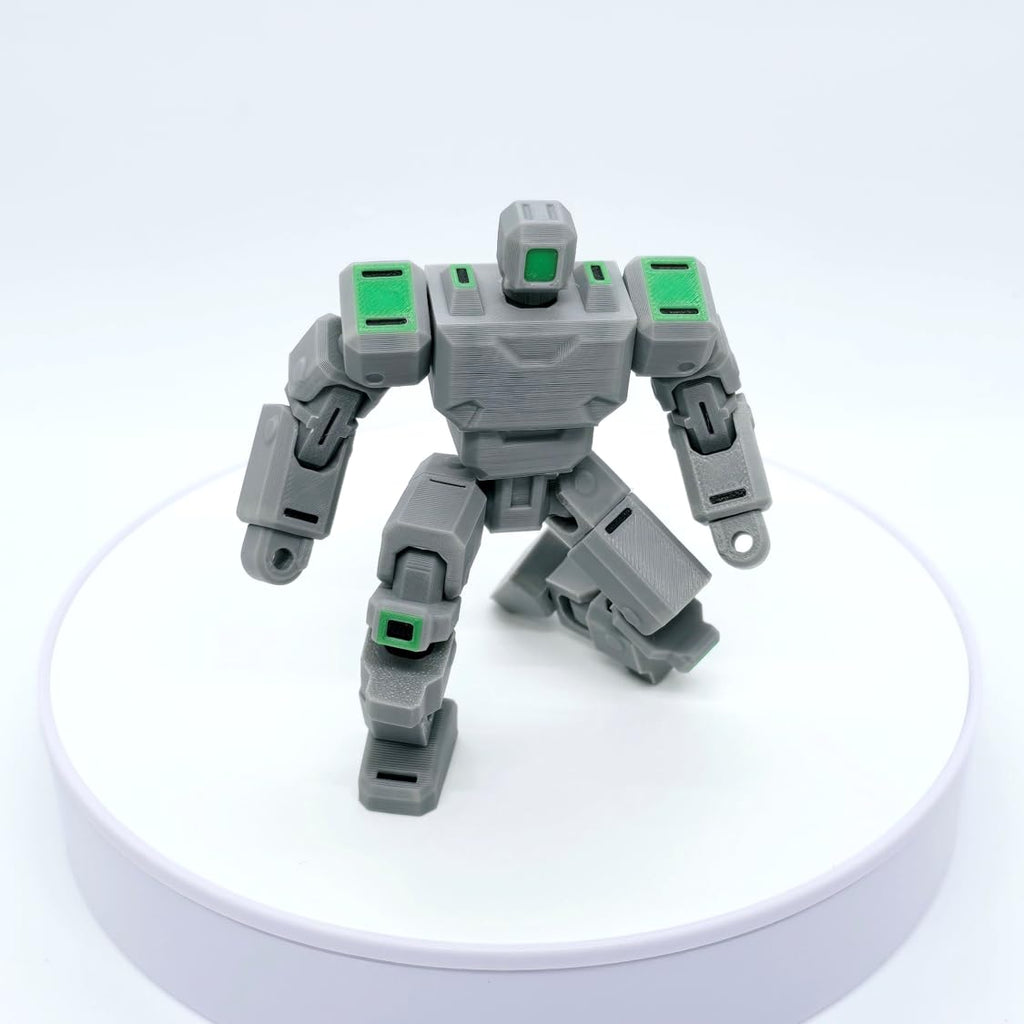 3D Printed Articulated Robot Action Figure Toy – Fully Poseable Mech Warrior Model for Kids & Collectors | Movable Joints Sci-Fi Robot Toy | Grey & Green