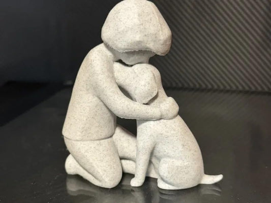 Decorative Stone Sculpture, Dog and Owner Figurine, Modern Home Decor
