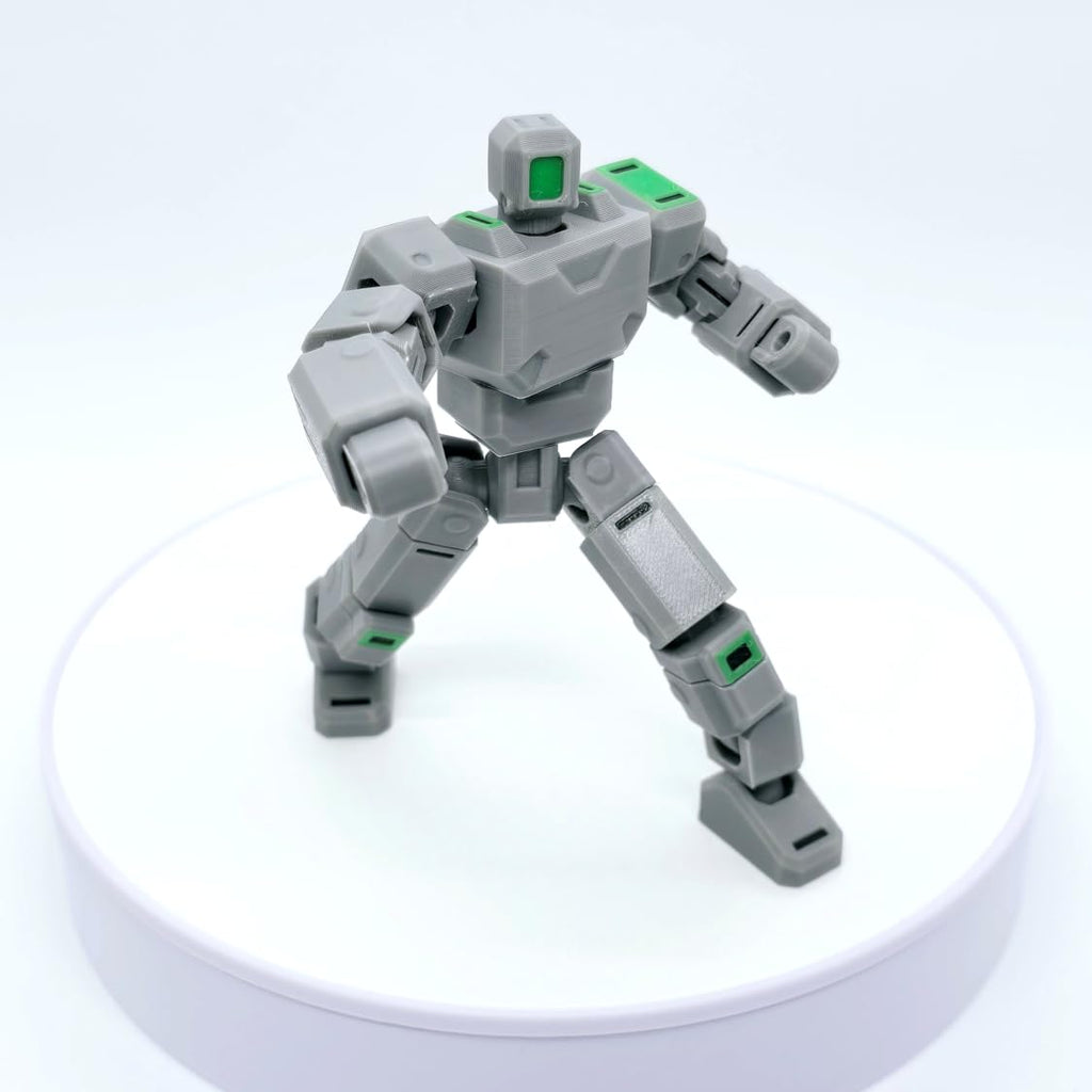 3D Printed Articulated Robot Action Figure Toy – Fully Poseable Mech Warrior Model for Kids & Collectors | Movable Joints Sci-Fi Robot Toy | Grey & Green