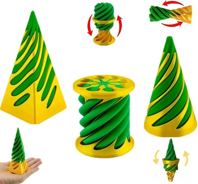 3D Spiral Twist Cone Fidget Toy, Green and White, Rotating Design, Pack of 1 (Pice-3) (Green and Yellow)