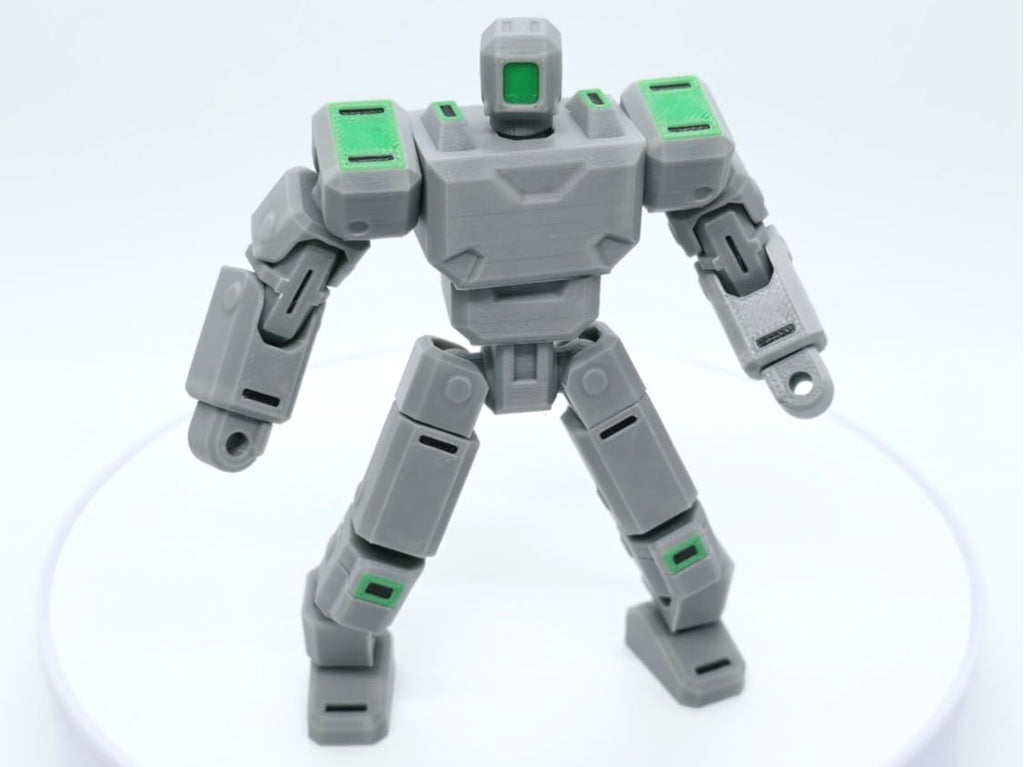 3D Printed Articulated Robot Action Figure Toy – Fully Poseable Mech Warrior Model for Kids & Collectors | Movable Joints Sci-Fi Robot Toy | Grey & Green