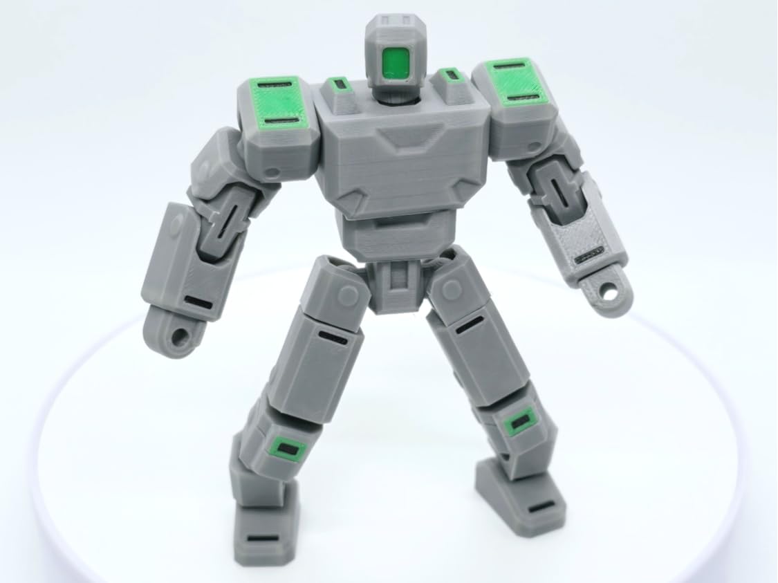 3D Printed Articulated Robot Action Figure Toy – Fully Poseable Mech Warrior Model for Kids & Collectors | Movable Joints Sci-Fi Robot Toy | Grey & Green