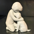 Decorative Stone Sculpture, Dog and Owner Figurine, Modern Home Decor