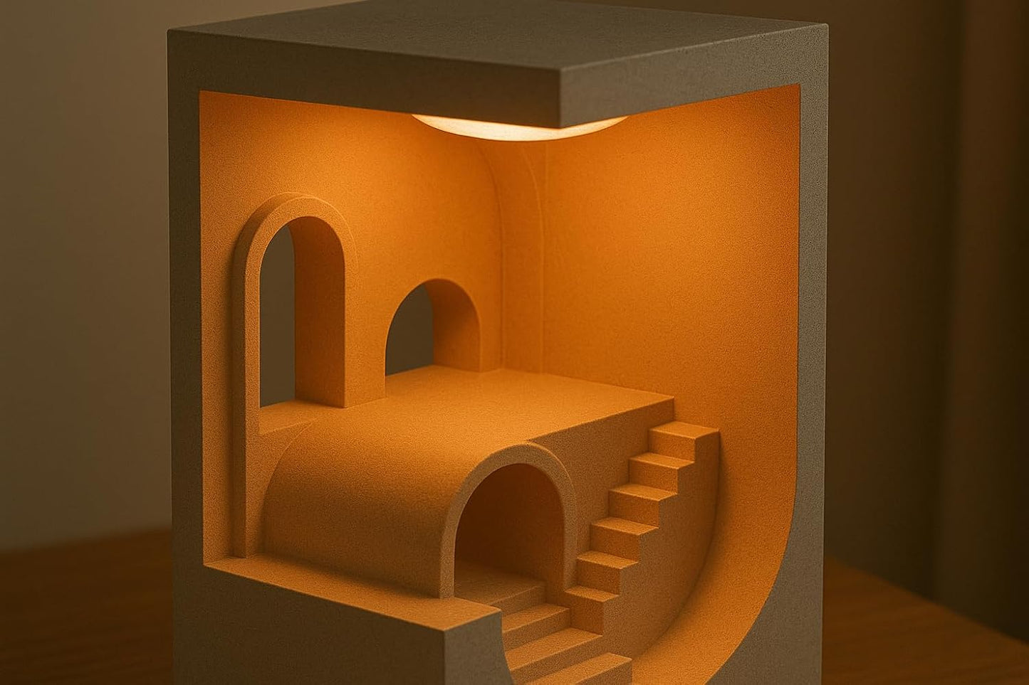 Modern Architectural LED Night Light, Minimalist Design Table Lamp, White Color Interior