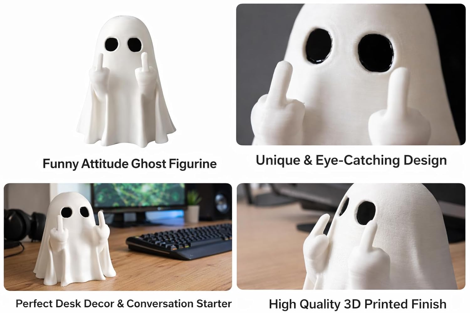 Decorative Ghost Figurine, White Ceramic Halloween Decor