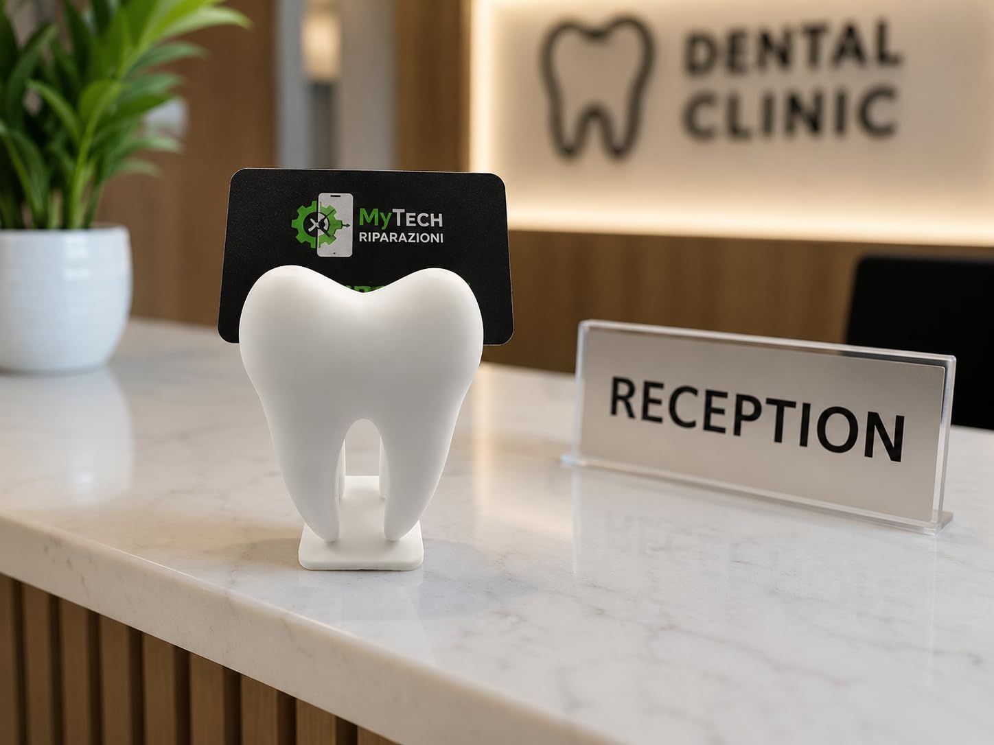 3D Printed Tooth Shape Card Holder Toy | Mini Dental Model Desk Accessory | Educational Tooth Model for Kids | Creative Visiting Card & Note Holder | Plastic Display Stand for Study Table