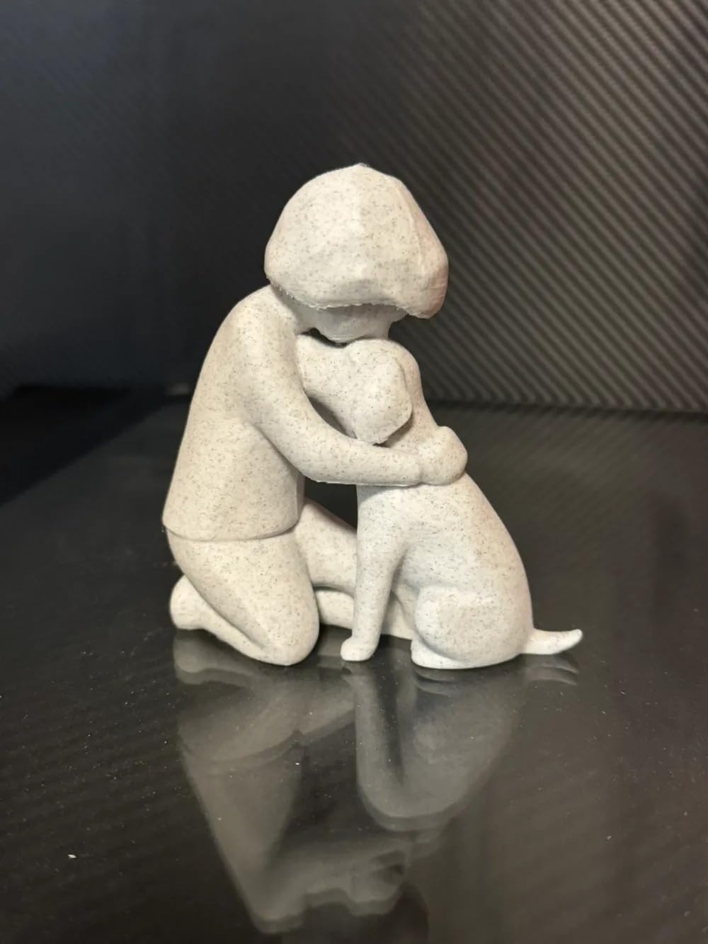 Decorative Stone Sculpture, Dog and Owner Figurine, Modern Home Decor