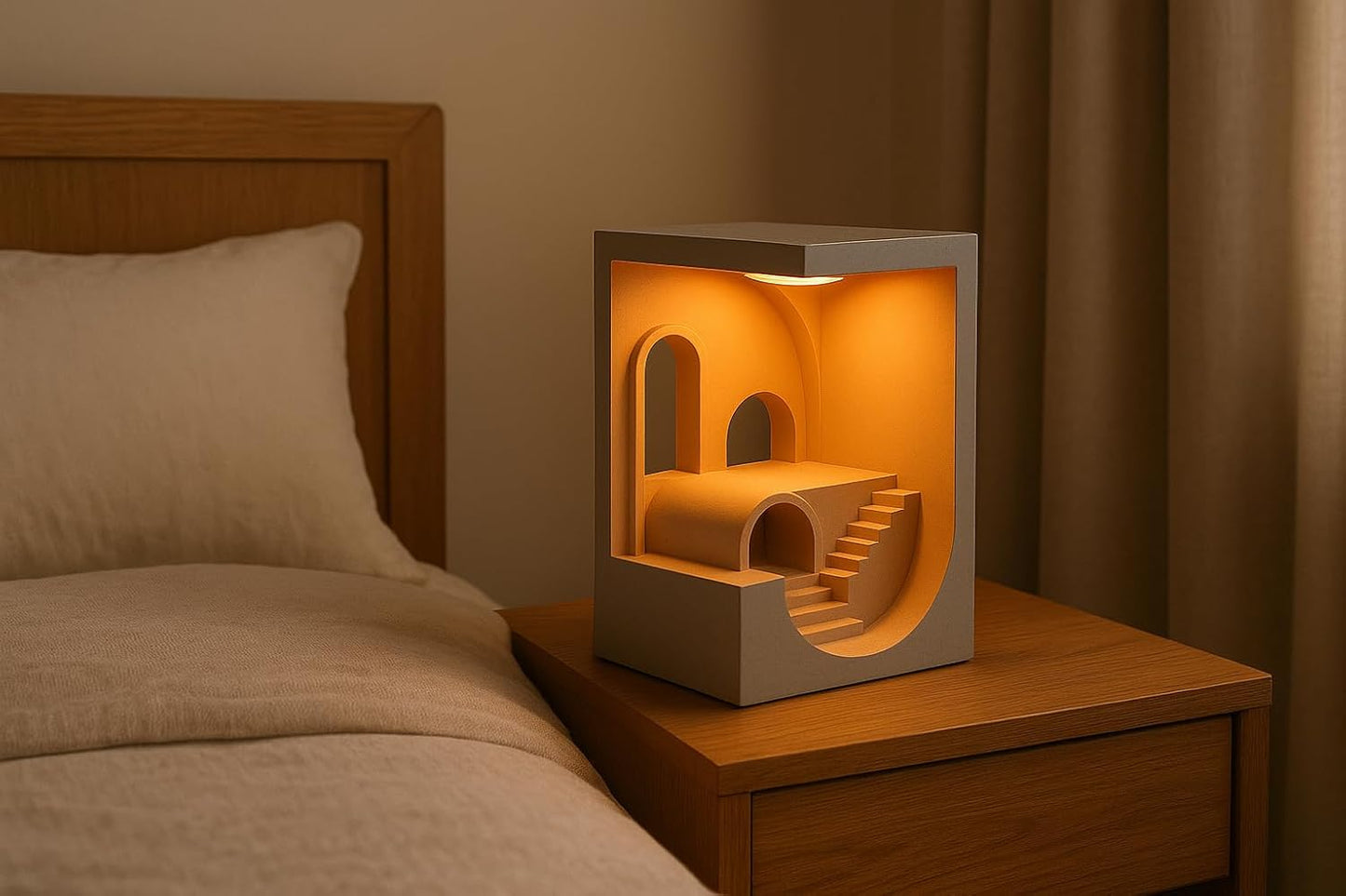Modern Architectural LED Night Light, Minimalist Design Table Lamp, White Color Interior