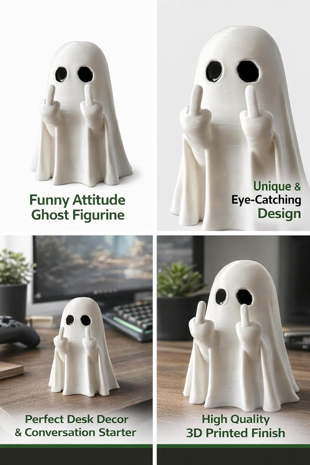 Decorative Ghost Figurine, White Ceramic Halloween Decor