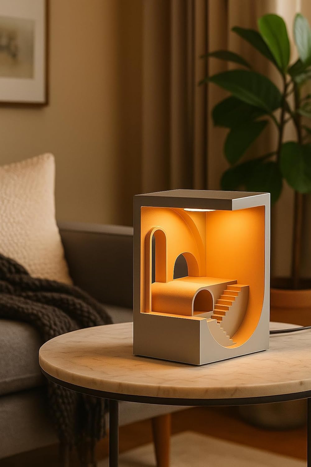 Modern Architectural LED Night Light, Minimalist Design Table Lamp, White Color Interior