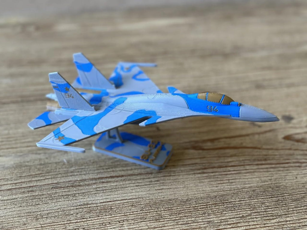 3D Puzzle Aircraft Model Kit, Blue Camouflage Design, DIY Assembly