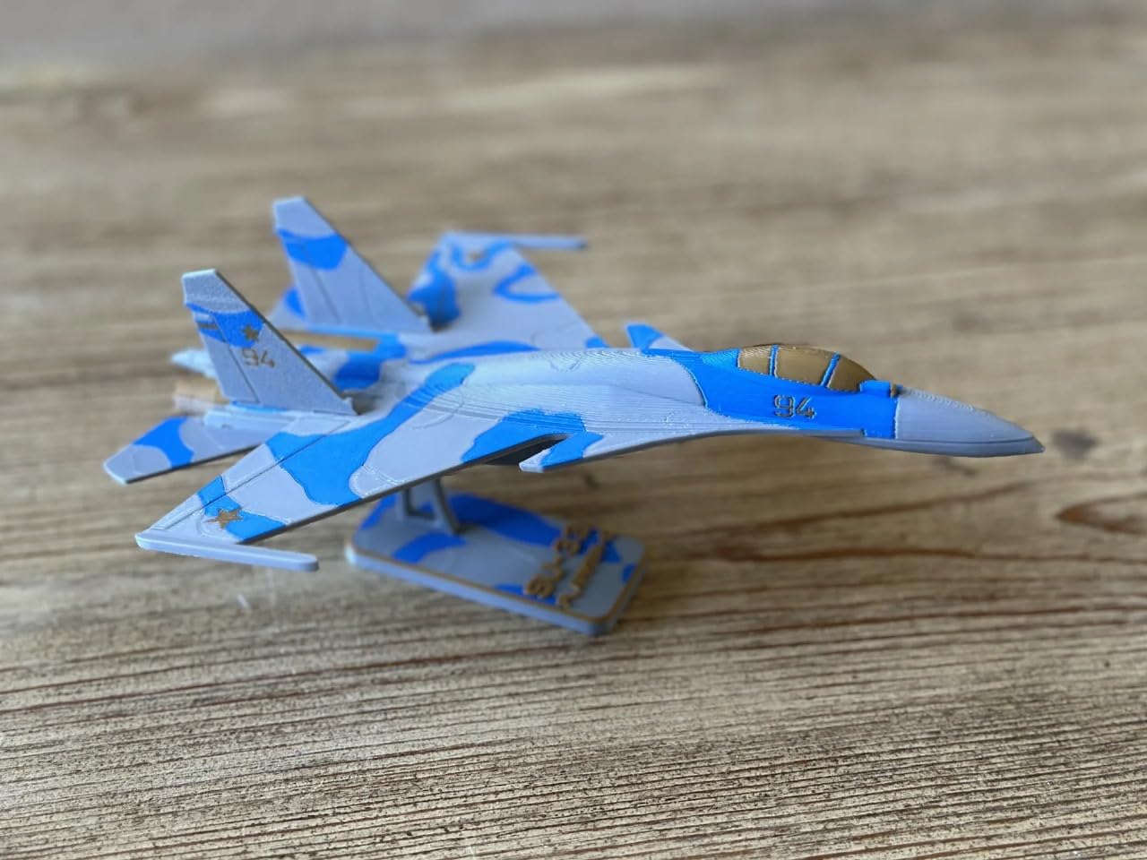 3D Puzzle Aircraft Model Kit, Blue Camouflage Design, DIY Assembly
