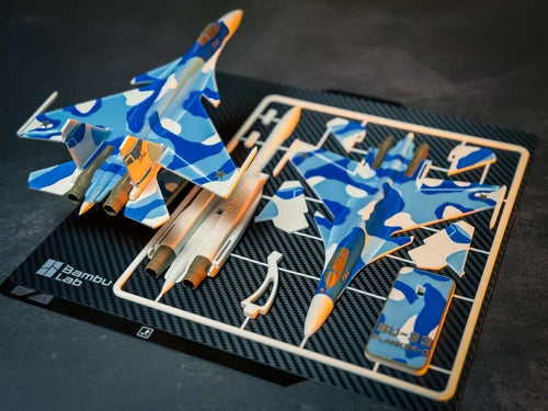 3D Puzzle Aircraft Model Kit, Blue Camouflage Design, DIY Assembly