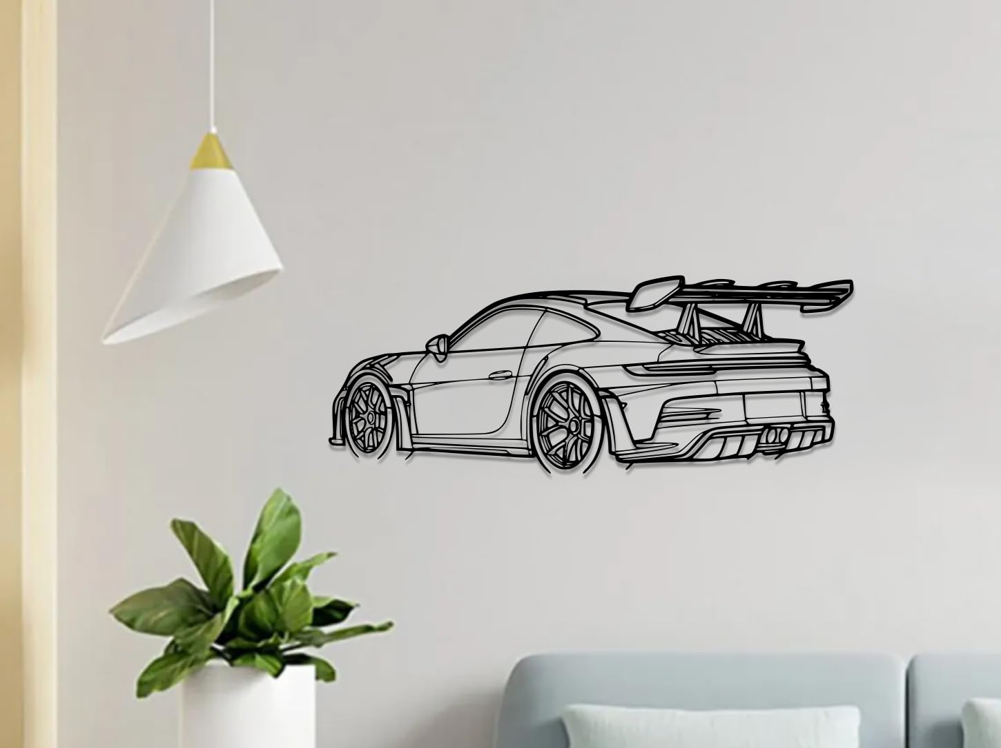 Beoals Sports Car 3D printed plastic Wall Art, Modern Racing Car Design, Black Plastic Wire Decor
