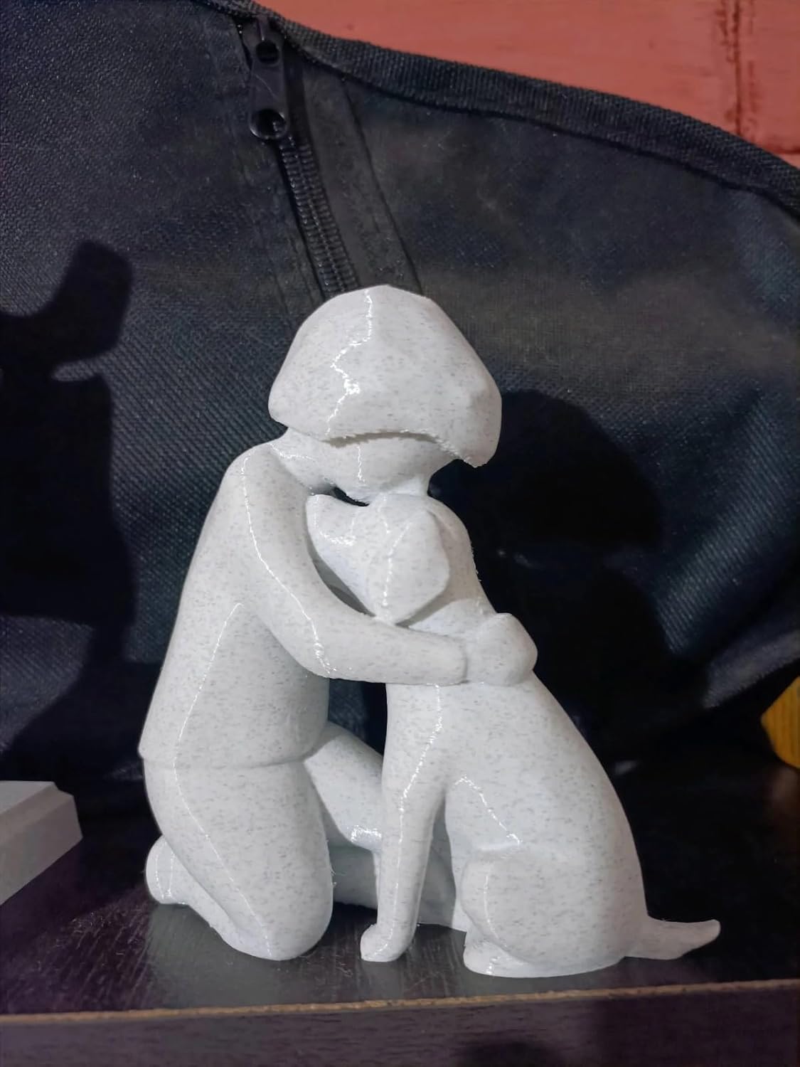 Decorative Stone Sculpture, Dog and Owner Figurine, Modern Home Decor