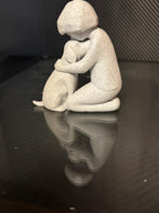 Decorative Stone Sculpture, Dog and Owner Figurine, Modern Home Decor