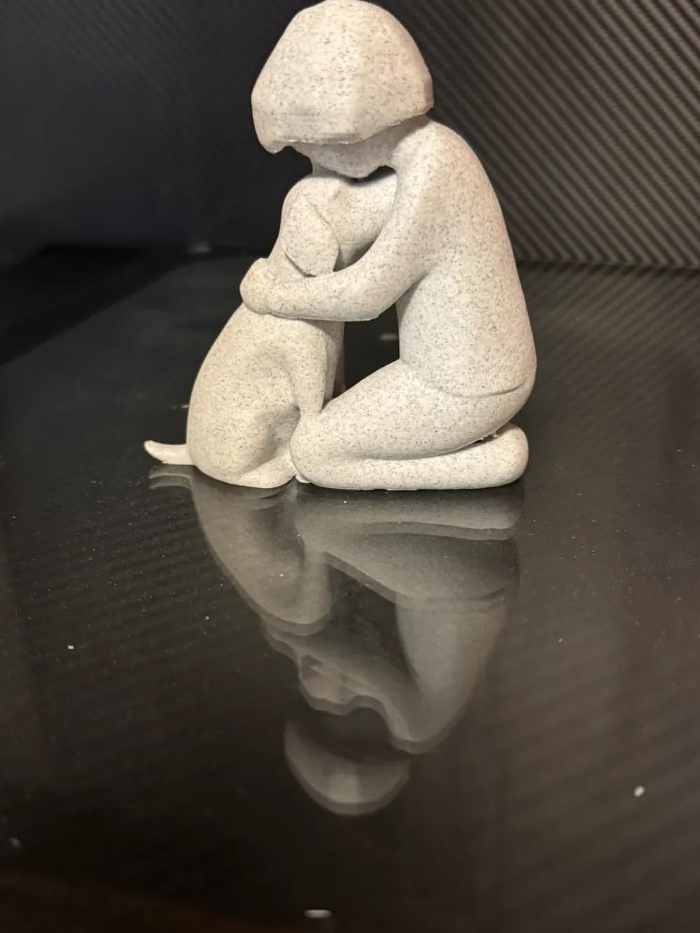Decorative Stone Sculpture, Dog and Owner Figurine, Modern Home Decor