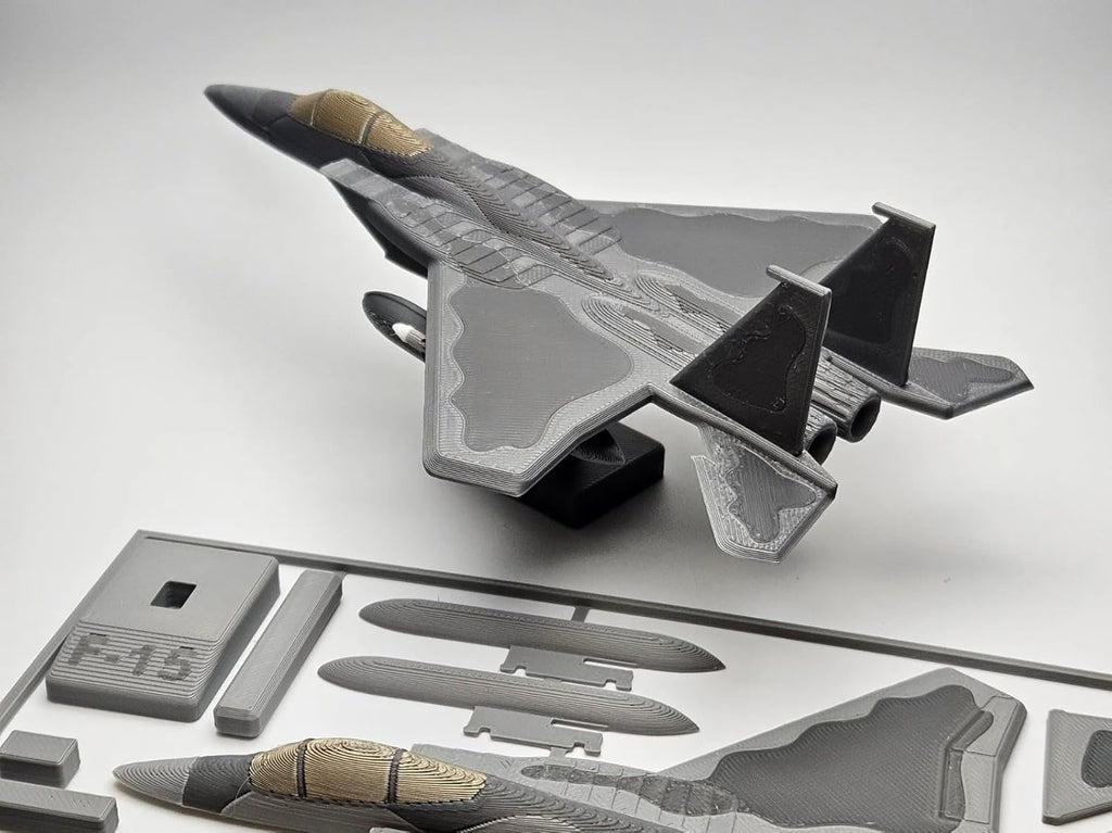 F-15 Eagle Fighter Jet Model Aircraft, Die-Cast Metal Display Stand, Grey, Military Collectible