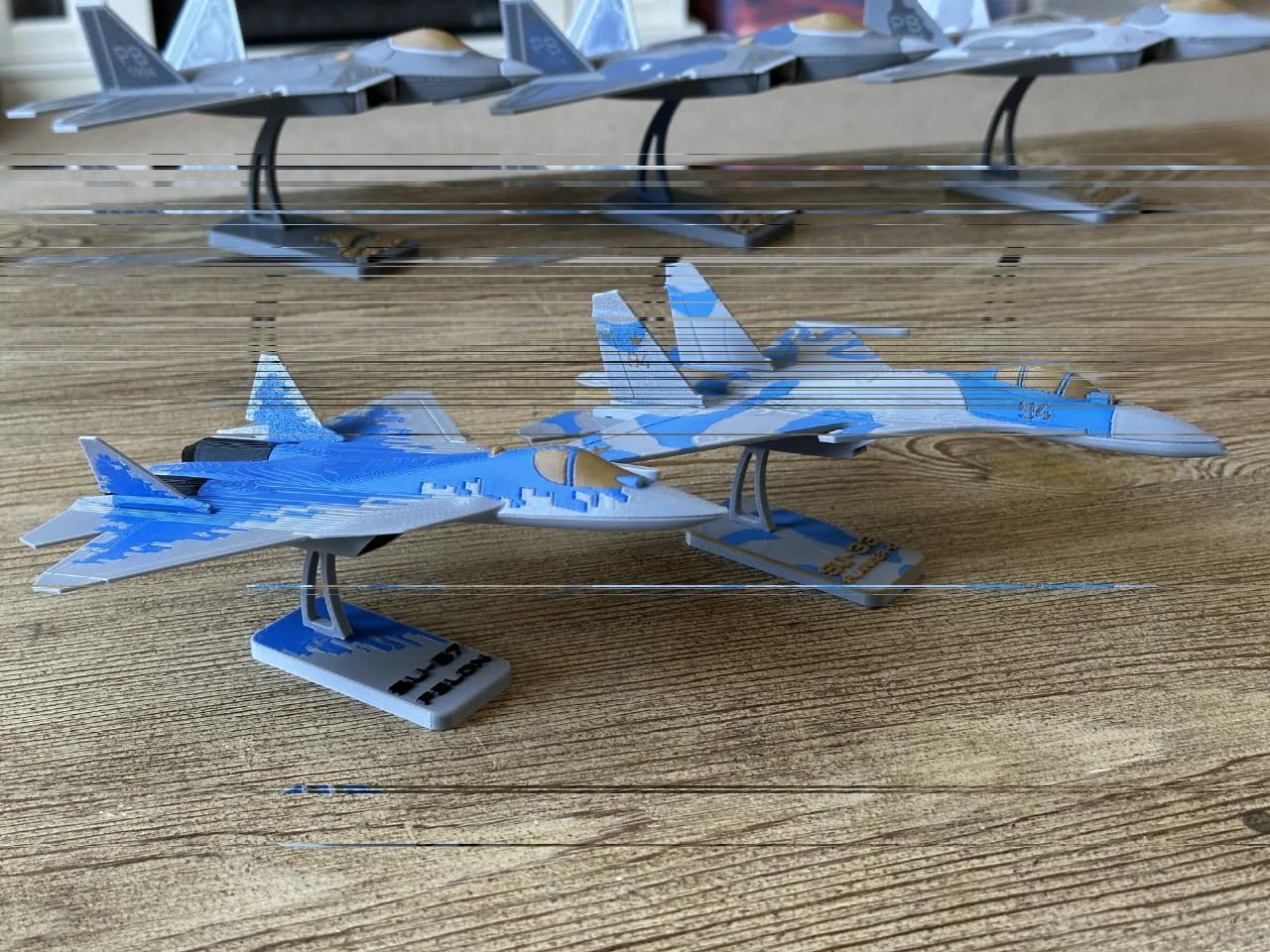3D Puzzle Aircraft Model Kit, Blue Camouflage Design, DIY Assembly