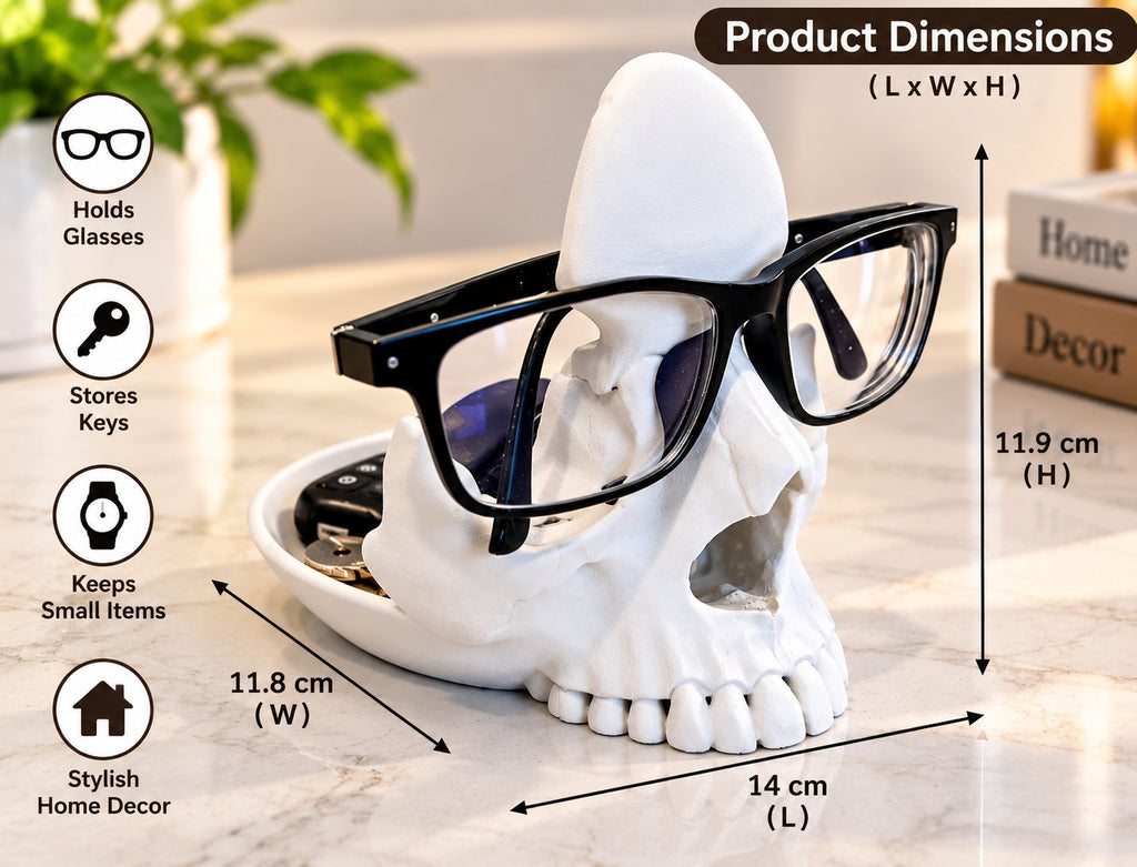 3D Printed Skull Glasses Holder with Tray | Eyeglass Stand | Desk Organizer | Home Decor Gift