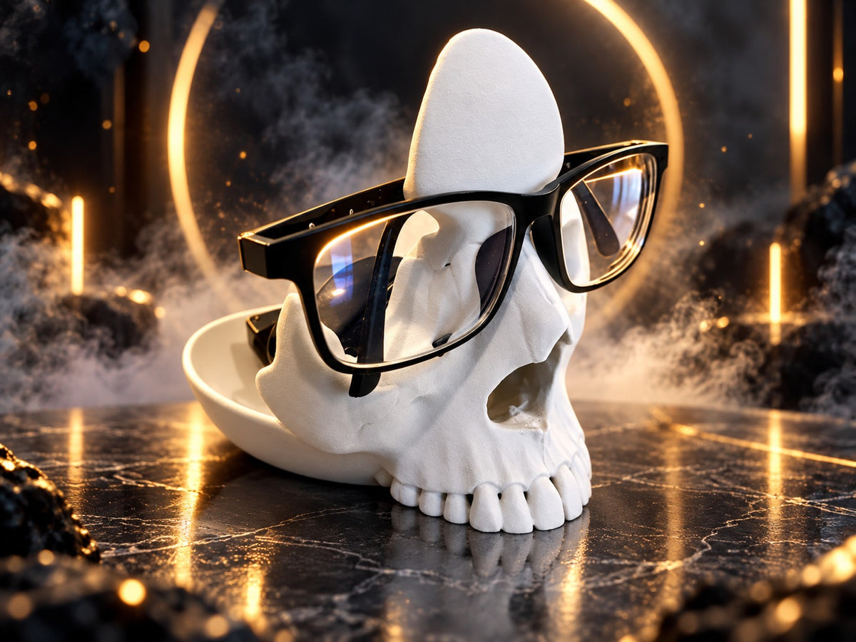 3D Printed Skull Glasses Holder with Tray | Eyeglass Stand | Desk Organizer | Home Decor Gift