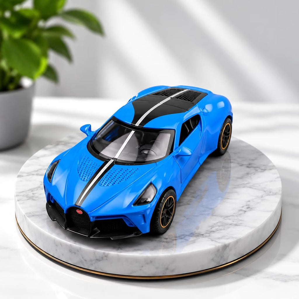 Bugatti Divo Style Die-Cast Pull Back Supercar | Blue | Openable Doors | Collector Gift
