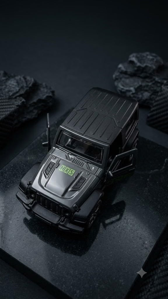 HXS Power Off-Road Jeep Die-Cast Pull Back Toy Car | Matte Black | Compact Scale Model | Kids Gift