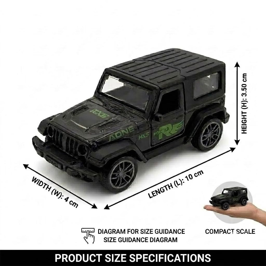 HXS Power Off-Road Jeep Die-Cast Pull Back Toy Car | Matte Black | Compact Scale Model | Kids Gift