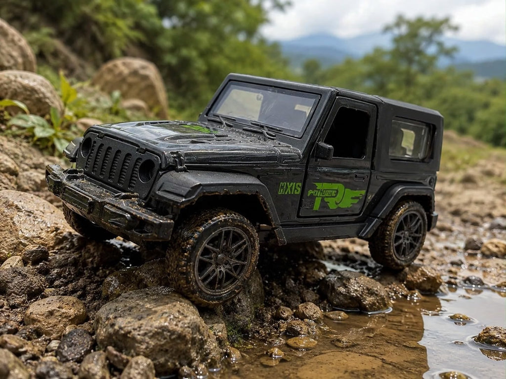 HXS Power Off-Road Jeep Die-Cast Pull Back Toy Car | Matte Black | Compact Scale Model | Kids Gift
