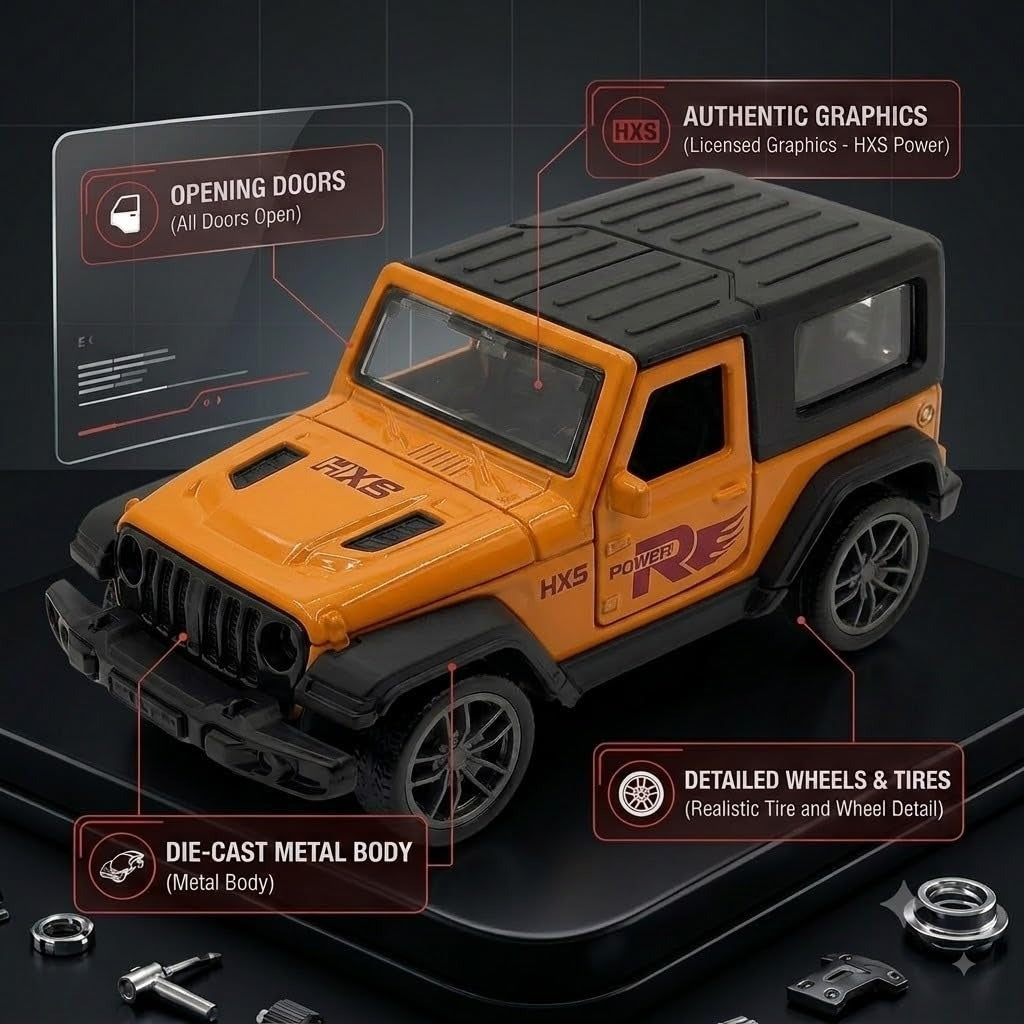 HXS Power Off-Road Jeep Die-Cast Pull Back Toy Car | Bold Orange
