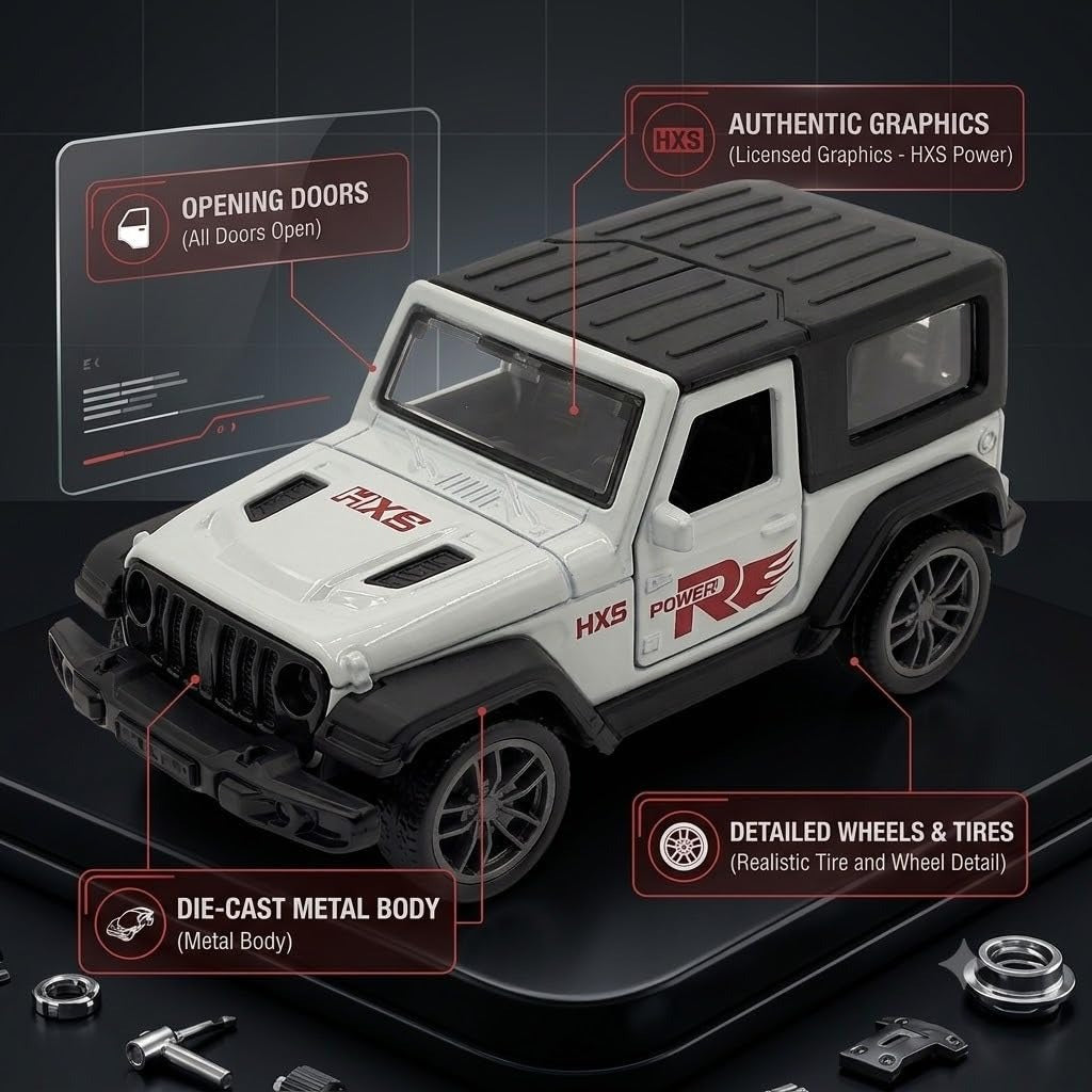 HXS Power Off-Road Jeep Die-Cast Pull Back Car | Matte Black | Kids Gift