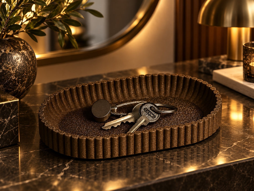 3D Printed Oval Tray | Ribbed Edge Design | Desk Organizer & Key Tray | Home Decor