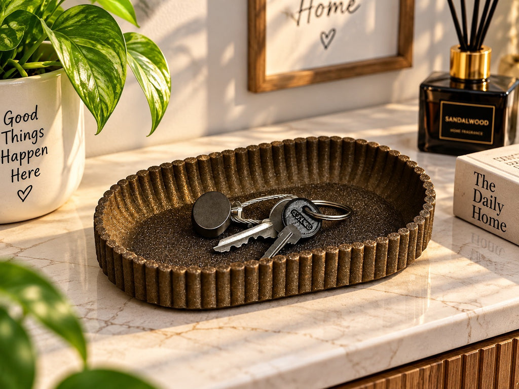 3D Printed Oval Tray | Ribbed Edge Design | Desk Organizer & Key Tray | Home Decor