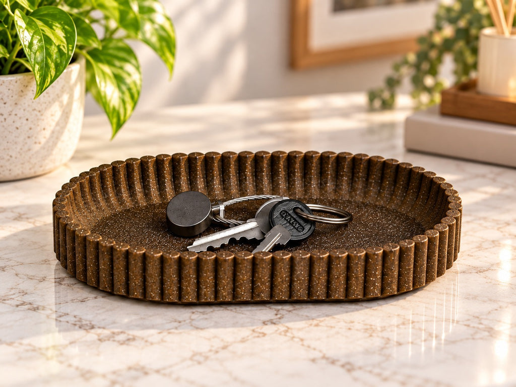 3D Printed Oval Tray | Ribbed Edge Design | Desk Organizer & Key Tray | Home Decor