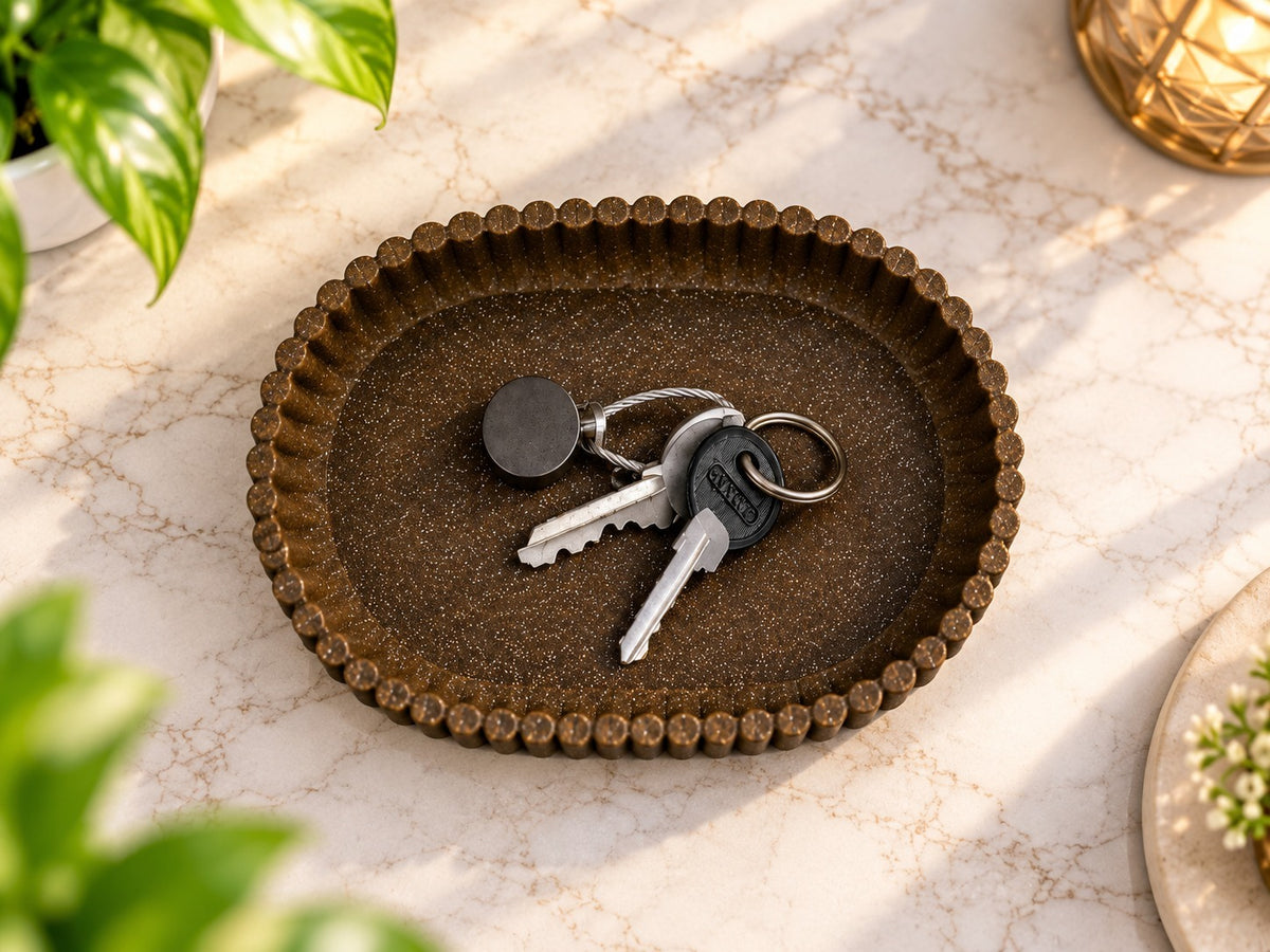 3D Printed Oval Tray | Ribbed Edge Design | Desk Organizer & Key Tray | Home Decor