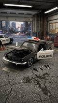 Police Mustang Die-Cast Pull Back Car | LED Light Bar | Openable Hood & Doors | Kids Gift
