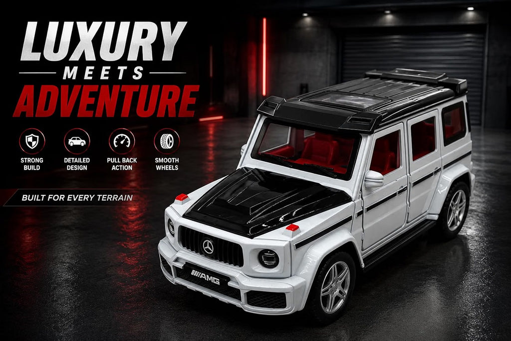 G-Wagon AMG Style Die-Cast Pull Back Car | Lights & Engine Sound | Openable Doors | 1:28 Scale | Kids Gift