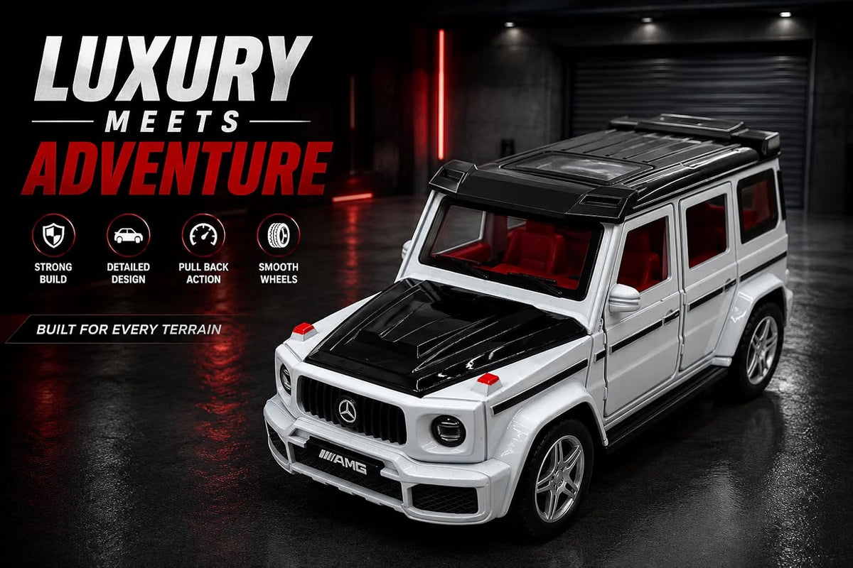 G-Wagon AMG Style Die-Cast Pull Back Car | Lights & Engine Sound | Openable Doors | 1:28 Scale | Kids Gift