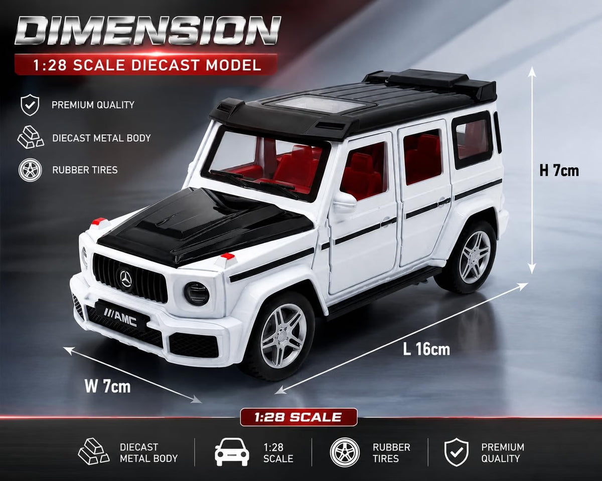 G-Wagon AMG Style Die-Cast Pull Back Car | Lights & Engine Sound | Openable Doors | 1:28 Scale | Kids Gift