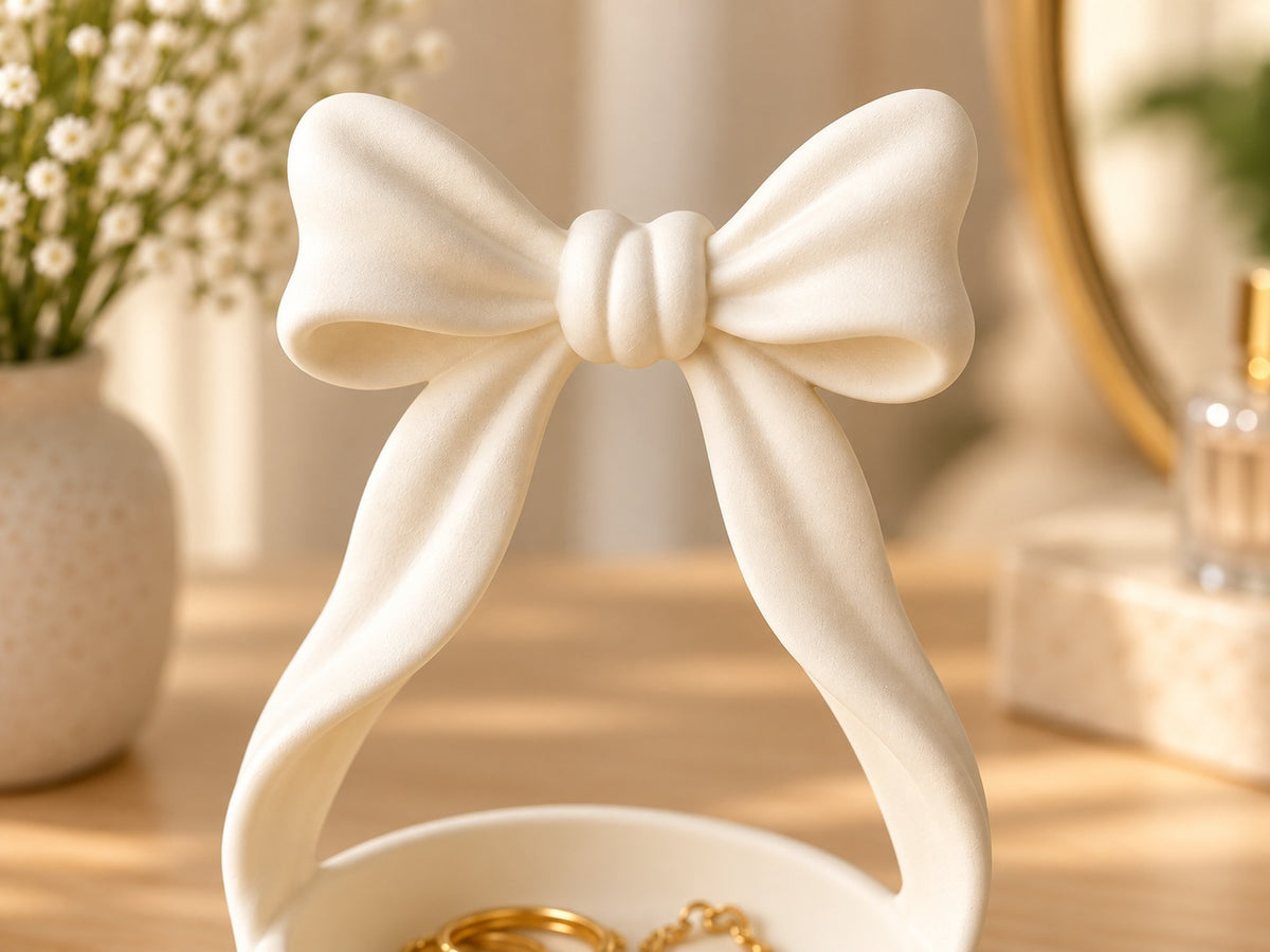 3D Printed White Bow Jewellery Holder ,Elegant Ring & Accessories Dish