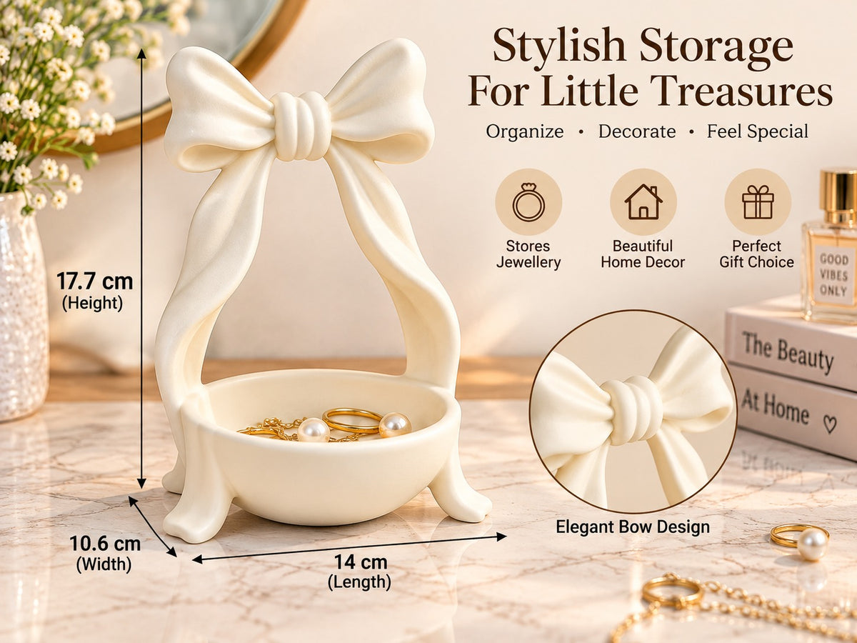 3D Printed White Bow Jewellery Holder ,Elegant Ring & Accessories Dish