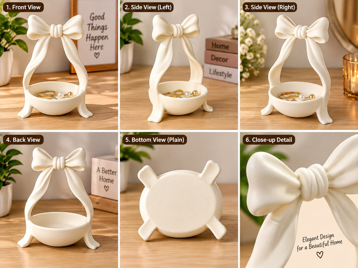 3D Printed White Bow Jewellery Holder ,Elegant Ring & Accessories Dish