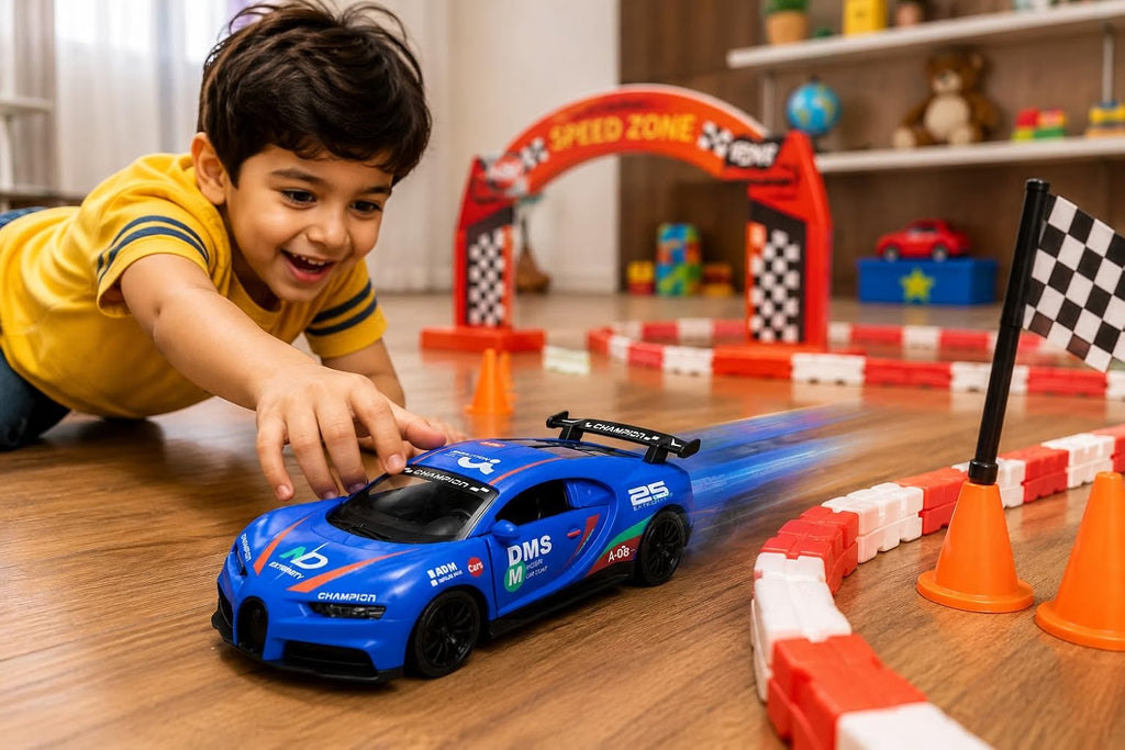 Blue Racing Car | Die-Cast Push & Go Supercar | Openable Doors |